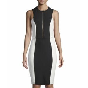 Alexia Admor Black & White Colorblock Front Zip Dress Size S